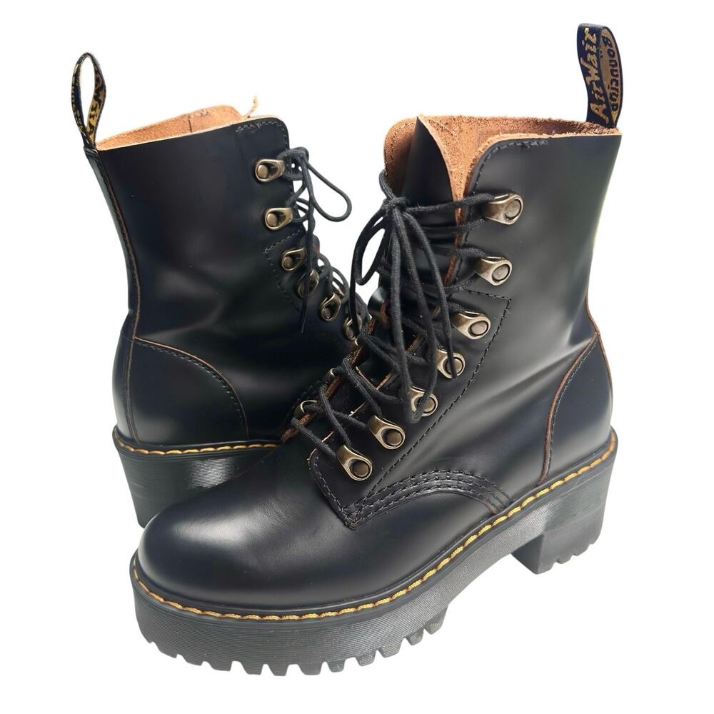 Dr. Martens | Women | Leona Black Vintage Smooth Leather Heeled Boots | Sz 6 - Picture 1 of 16
